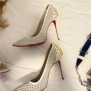 Christian Louboutin White and Gold Studded Heels